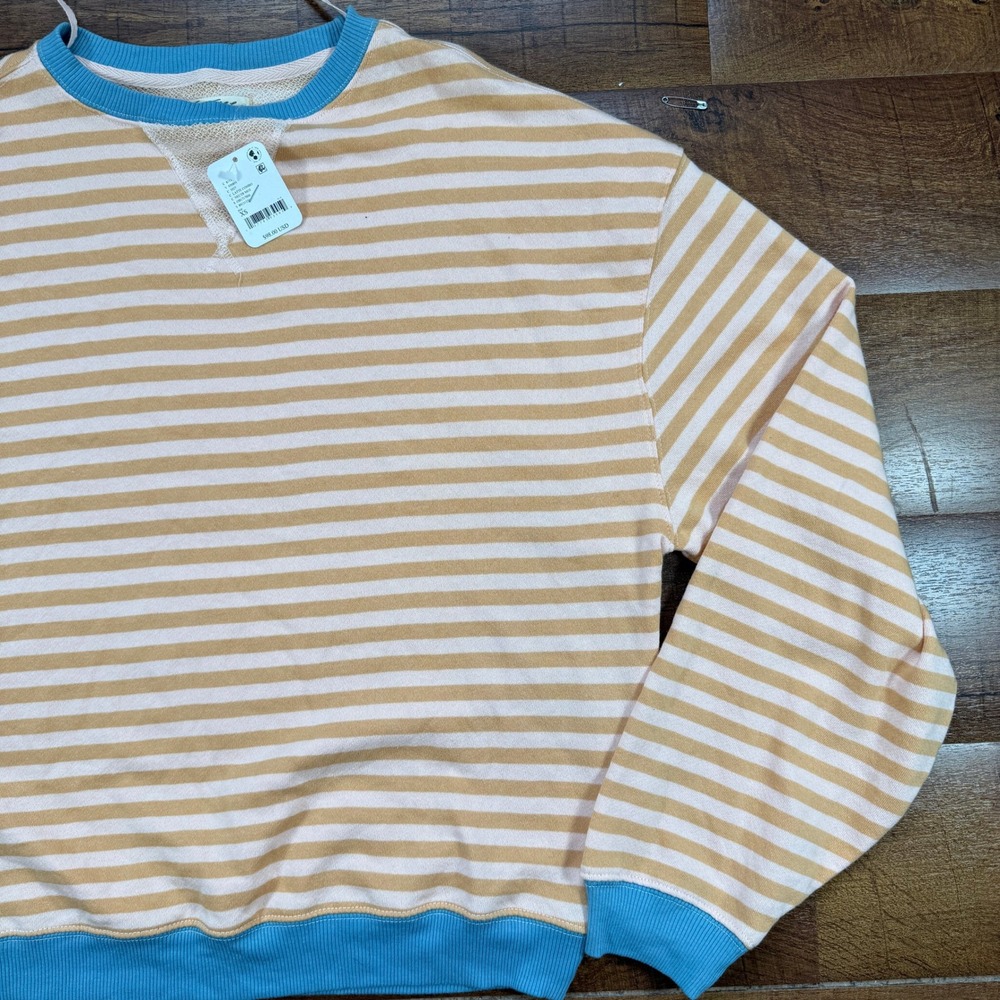NWT We The Free People Sweatshirt Womens XS Latte Combo Striped Oversized Crew - Picture 5 of 9